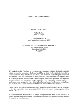 NBER WORKING PAPER SERIES the OLYMPIC EFFECT Andrew K