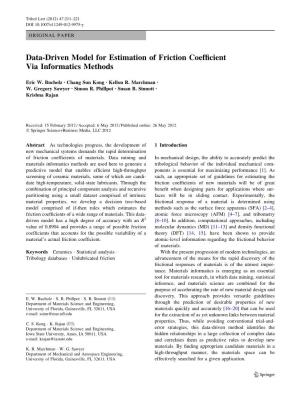 Data-Driven Model for Estimation of Friction Coefficient Via Informatics