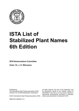 ISTA List of Stabilized Plant Names 6Th Edition