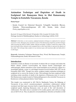 Animation Technique and Depiction of Death in Sculptural Art: Ramayana Story in Shri Ramaswamy Temple in Erstwhile Travancore, Kerala