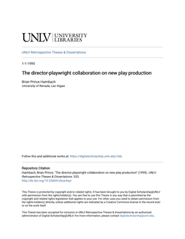 The Director-Playwright Collaboration on New Play Production