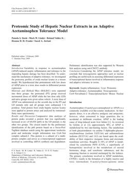 Proteomic Study of Hepatic Nuclear Extracts in an Adaptive Acetaminophen Tolerance Model