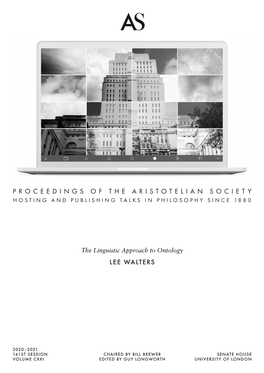 Proceedings of the Aristotelian Society Hosting and Publishing Talks in Philosophy Since 1880