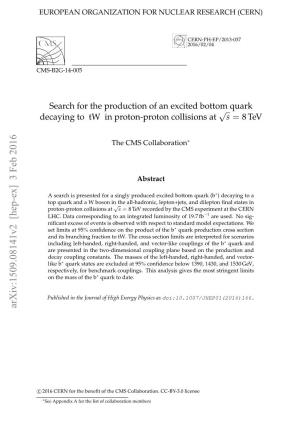 Search for the Production of an Excited Bottom Quark Decaying to Tw in Proton-Proton Collisions at Sqrt(S)