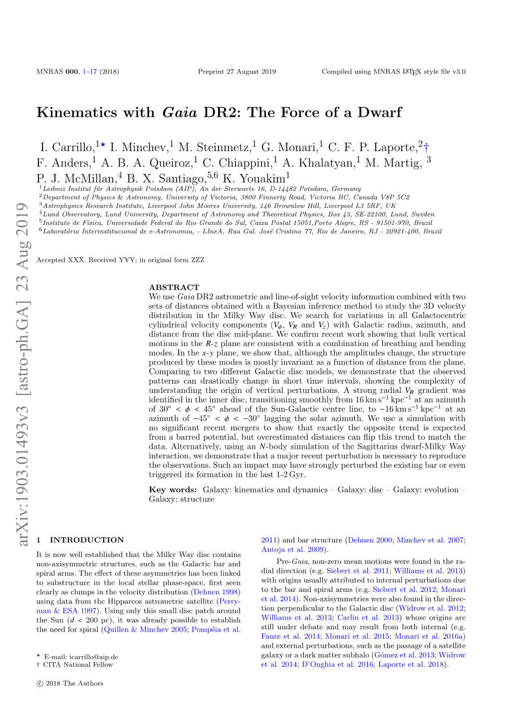 Kinematics with Gaia DR2: the Force of a Dwarf