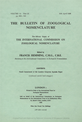 The Bulletin of Zoological Nomenclature, Vol.15, Part 22
