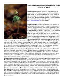 Small Whorled Pogonia (Isotria Medeoloides) Survey Protocols for Maine