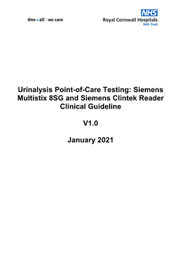 Urinalysis Point-Of-Care Testing: Siemens Multistix 8SG and Siemens Clintek Reader Clinical Guideline