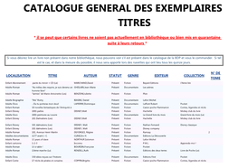 Catalogue General Des Exemplaires Par Titres