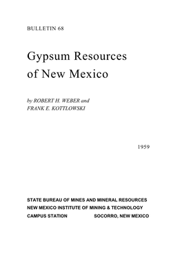 Bulletin 68 Gypsum Resources of New Mexico
