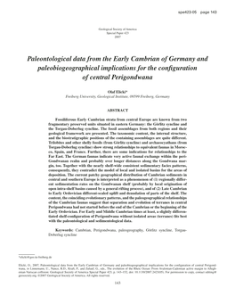 Paleontological Data from the Early Cambrian of Germany and Paleobiogeographical Implications for the Conﬁ Guration of Central Perigondwana