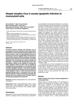 Herpes Simplex Virus 2 Causes Apoptotic Infection in Monocytoid Cells