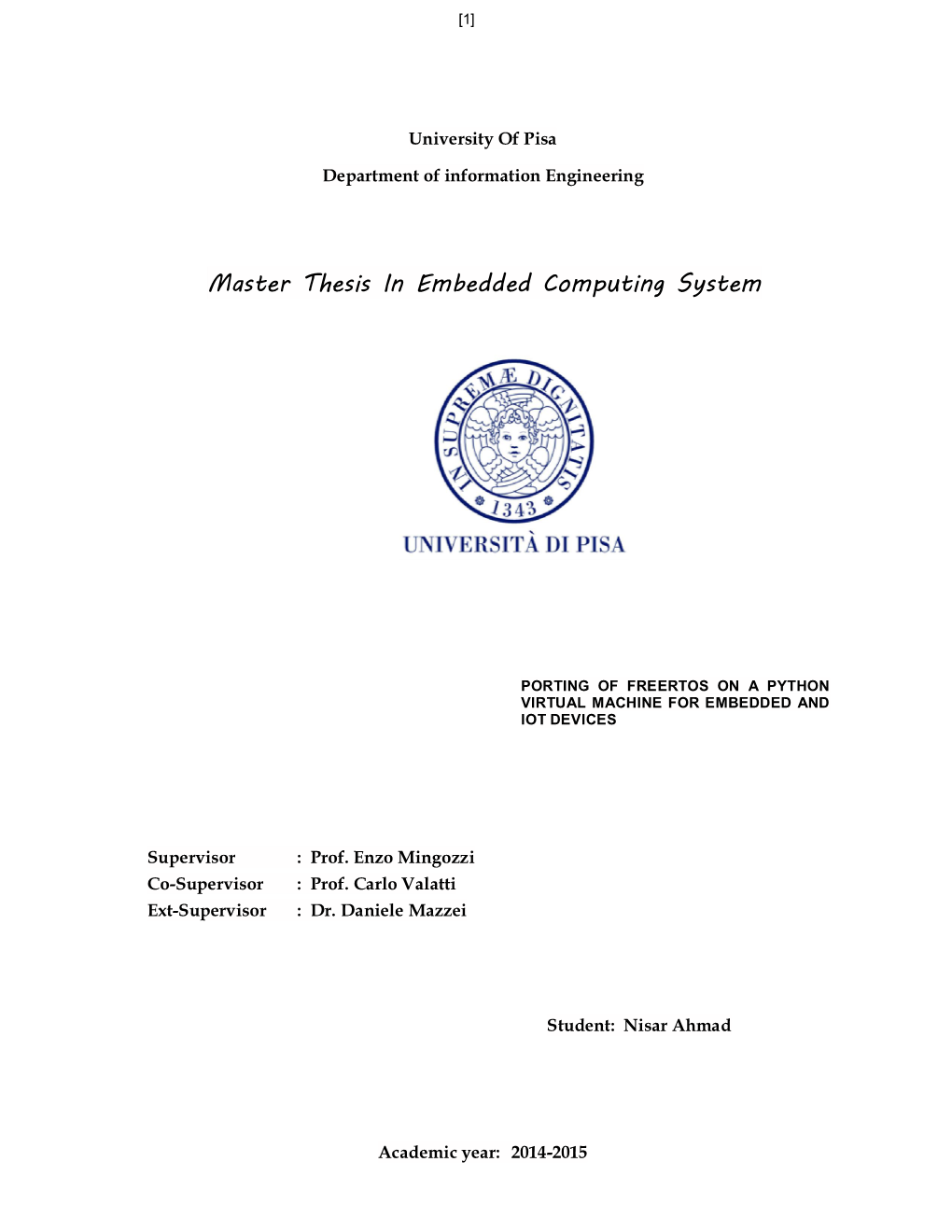 Master Thesis in Embedded Computing System