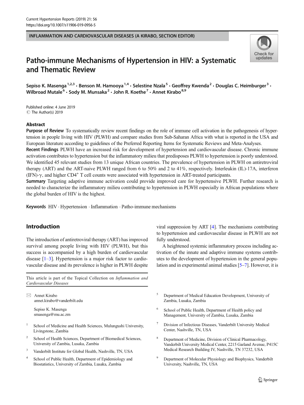 Patho-Immune Mechanisms of Hypertension in HIV: a Systematic and Thematic Review