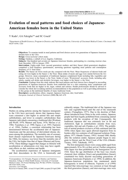 Evolution of Meal Patterns and Food Choices of Japanese- American Females Born in the United States