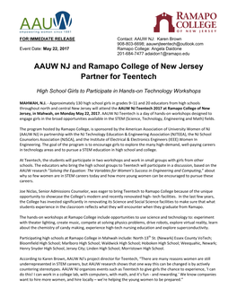 AAUW NJ and Ramapo College of New Jersey Partner for Teentech