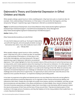 Dabrowski's Theory and Existential Depression in Gifted Children And