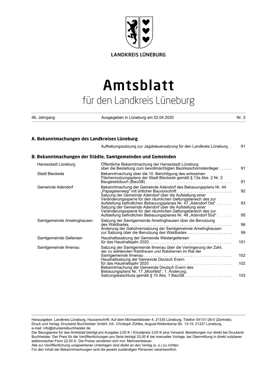 Amtsblatt Für Den Landkreis Lüneburg