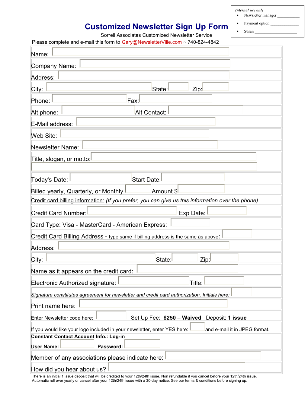 Customized Newsletter Sign Up Form