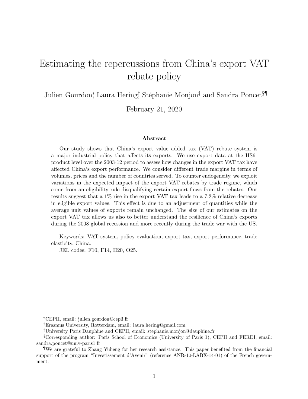 Estimating the Repercussions from China's Export VAT Rebate Policy