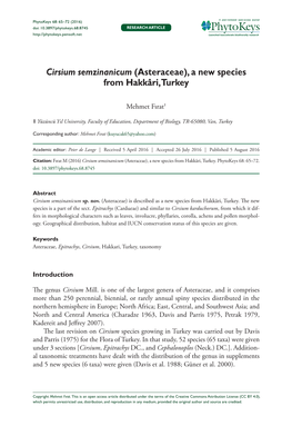 Cirsium Semzinanicum (Asteraceae), a New Species from Hakkâri, Turkey