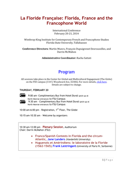 La Floride Française: Florida, France and the Francophone World