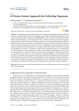 A Citizen Science Approach for Collecting Toponyms Will Provide a More Comprehensive Place Name Database and Elaborate the Limitations on Personnel