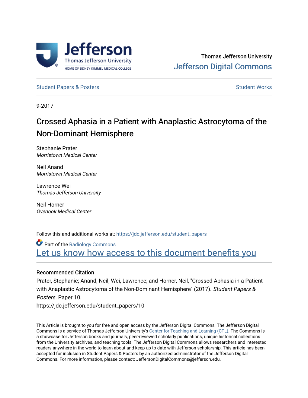 Crossed Aphasia in a Patient with Anaplastic Astrocytoma of the Non-Dominant Hemisphere