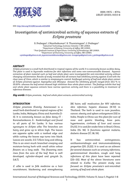 Investigation of Antimicrobial Activity of Aqueous Extracts of Eclipta Prostrata