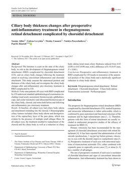 Ciliary Body Thickness Changes After Preoperative Anti-Inflammatory Treatment in Rhegmatogenous Retinal Detachment Complicated by Choroidal Detachment