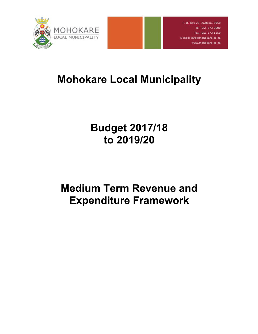 Mohokare Local Municipality MTREF 2017/18 2019/20