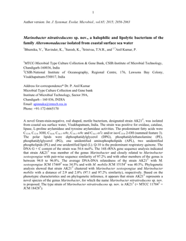Marinobacter Nitratireducens Sp. Nov., a Halophilic and Lipolytic Bacterium