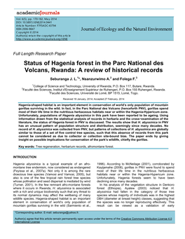 Status of Hagenia Forest in the Parc National Des Volcans, Rwanda: a Review of Historical Records