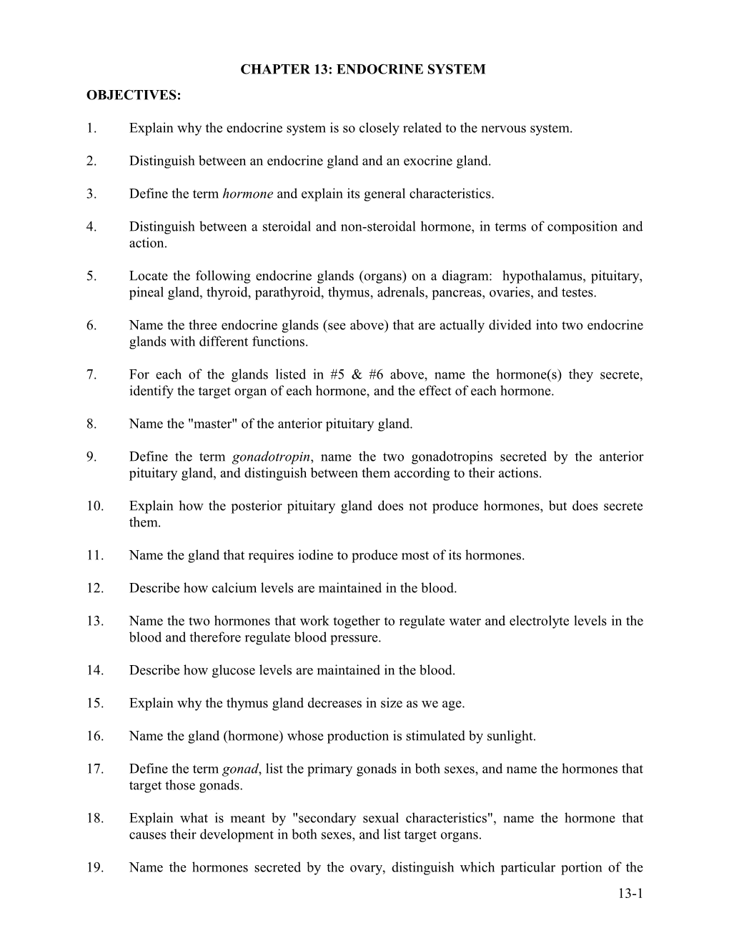 Chapter 13: Endocrine System