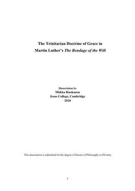 The Trinitarian Doctrine of Grace in Martin Luther's the Bondage of the Will