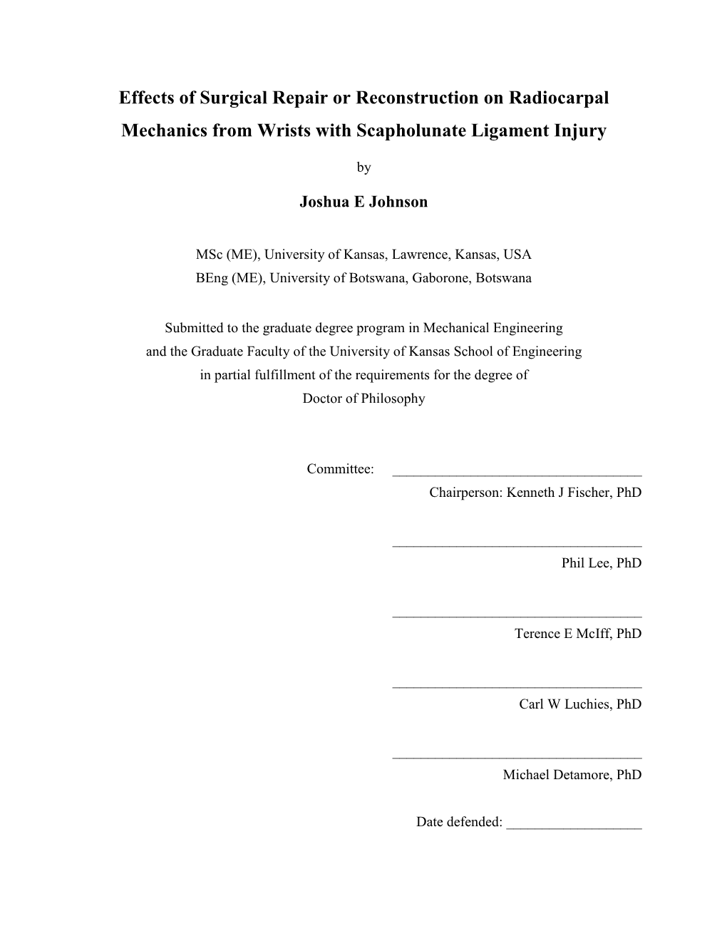 Effects of Surgical Repair Or Reconstruction on Radiocarpal Mechanics from Wrists with Scapholunate Ligament Injury