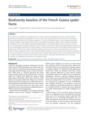 Biodiversity Baseline of the French Guiana Spider Fauna Vincent Vedel1,2*, Christina Rheims3, Jérôme Murienne4 and Antonio Domingos Brescovit3