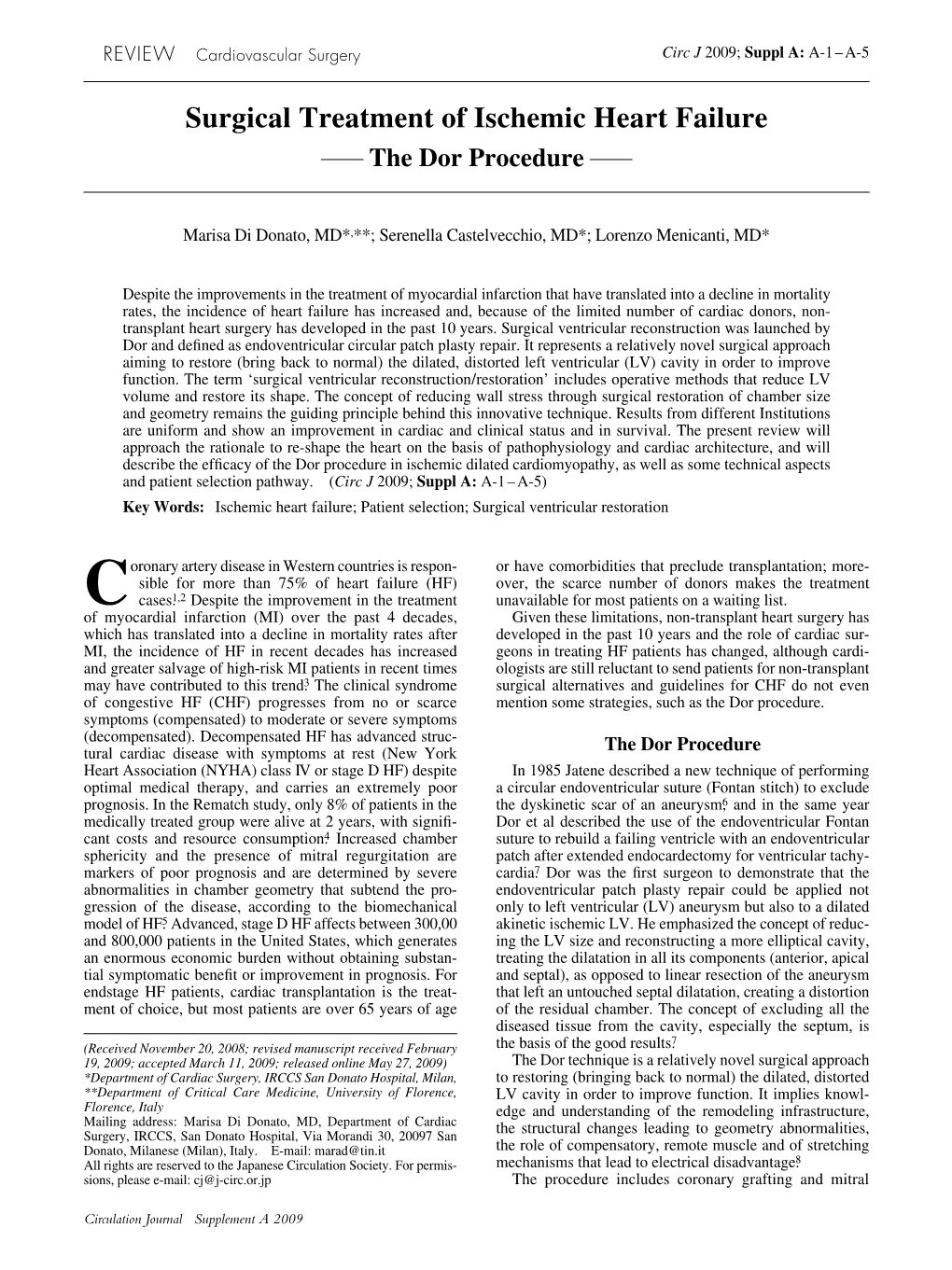 Surgical Treatment of Ischemic Heart Failure the Dor Procedure