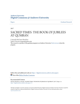Sacred Times: the Book of Jubilees at Qumran J