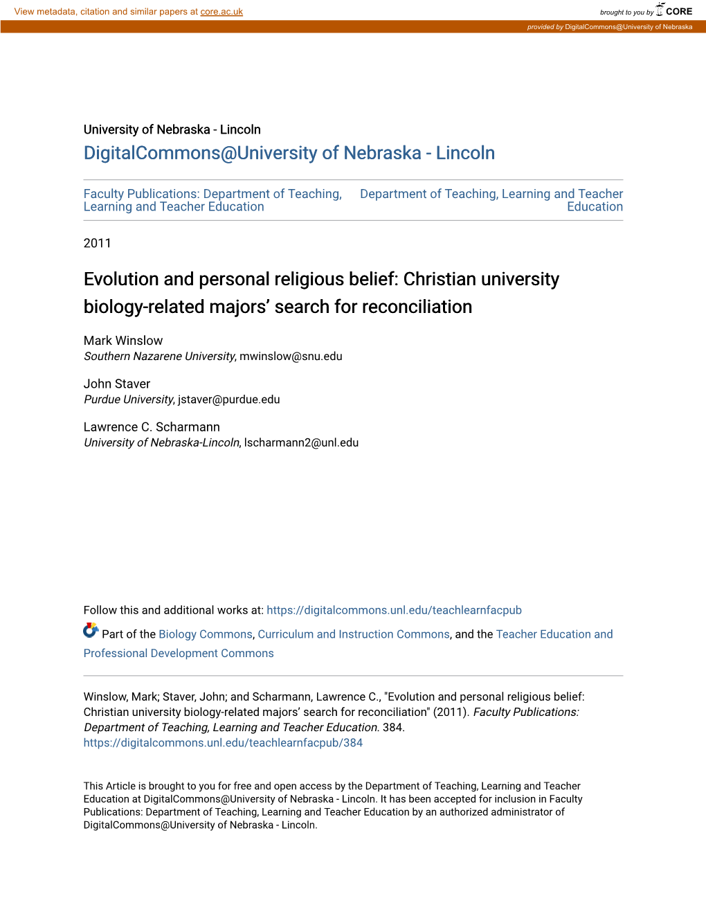 Evolution and Personal Religious Belief: Christian University Biology-Related Majors’ Search for Reconciliation