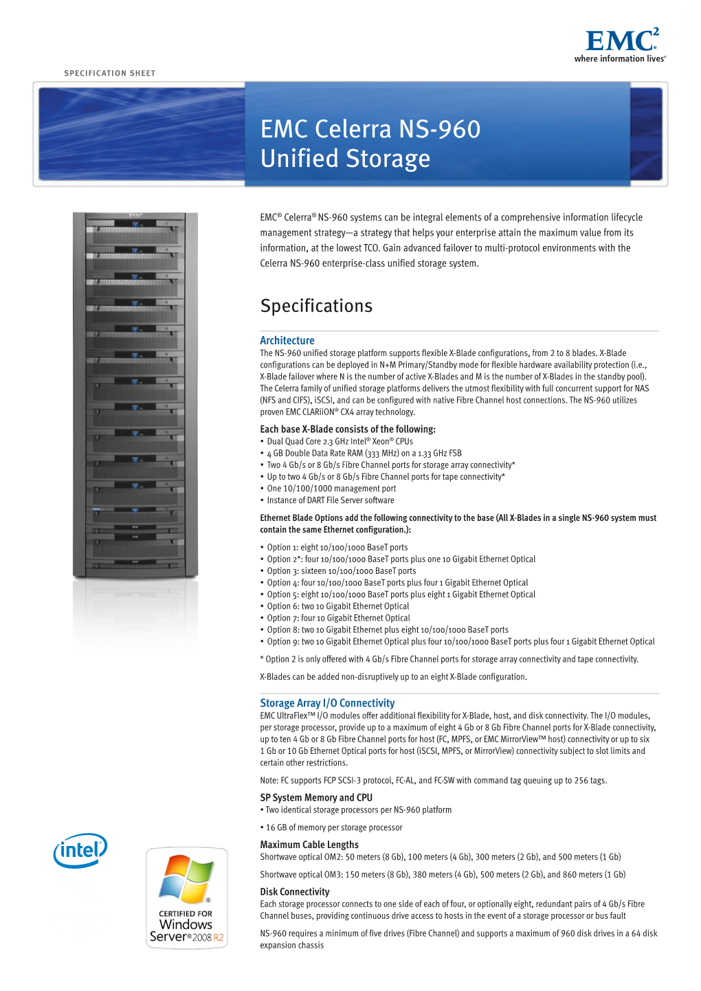 H6035.3-EMC Celerra NS-960 Unified Storage Specification Sheet