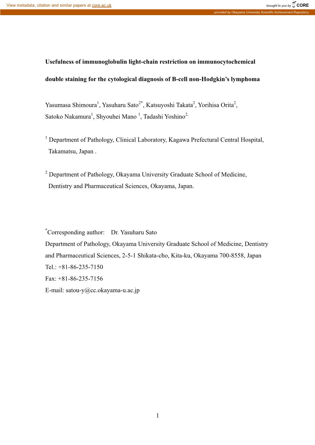 1 Usefulness of Immunoglobulin Light-Chain Restriction On