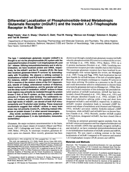 Differential Localization of Phosphoinositide-Linked Metabotropic Glutamate Receptor (Mglur1) and the Lnositol 1,4,5=Trisphosphate Receptor in Rat Brain