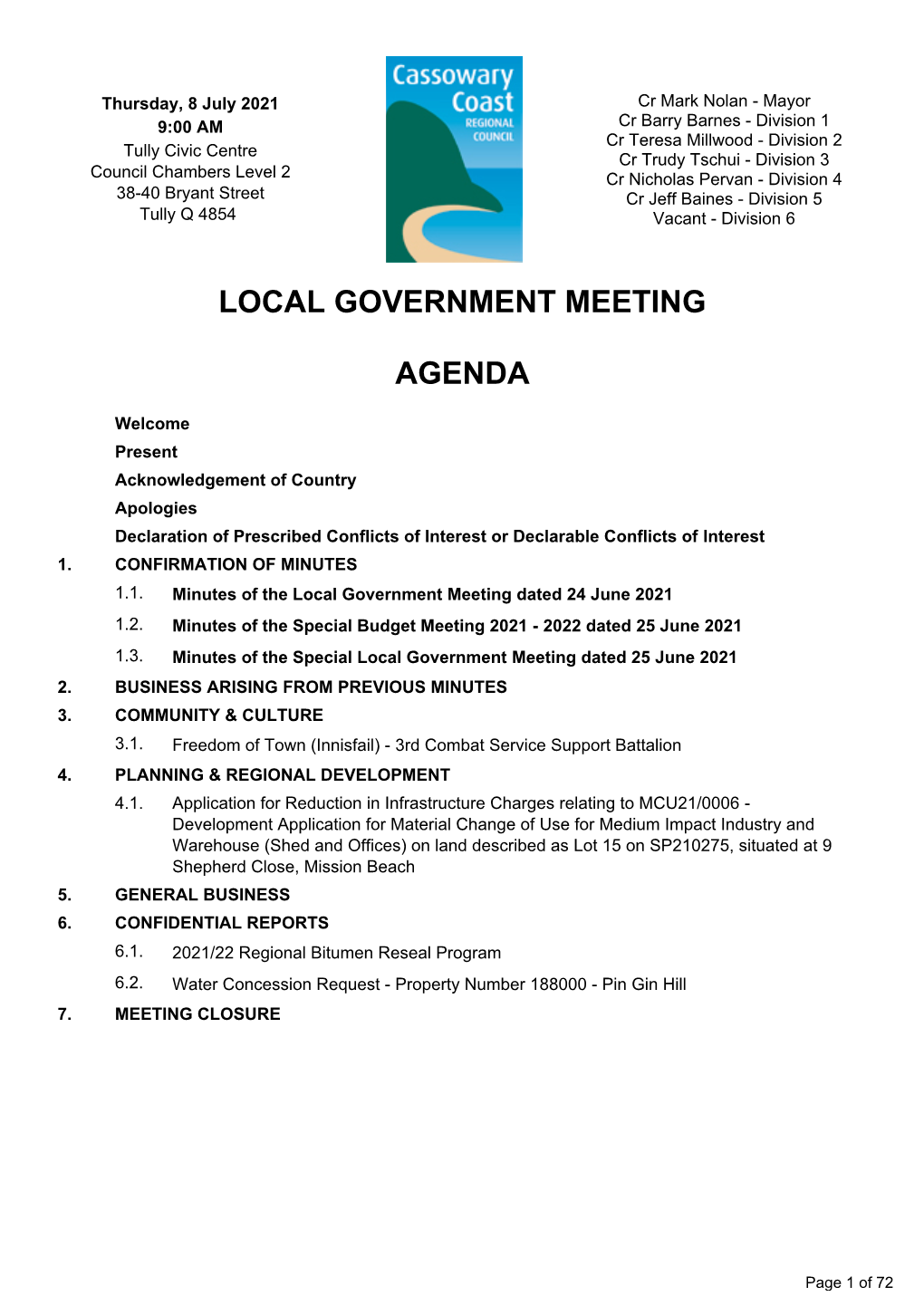 2021-07-08 Local Government Meeting Agenda