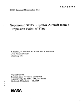 Supersonic STOVL Ejector Aircraft from a Propulsion Point of View