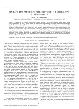 Sex-Ratio Bias and Clonal Reproduction in the Brittle Star Ophiactis Savignyi