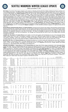 Mariners Winter League Report