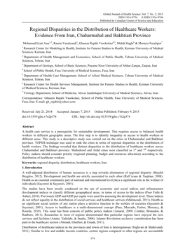 Regional Disparities in the Distribution of Healthcare Workers: Evidence from Iran, Chaharmahal and Bakhtiari Province