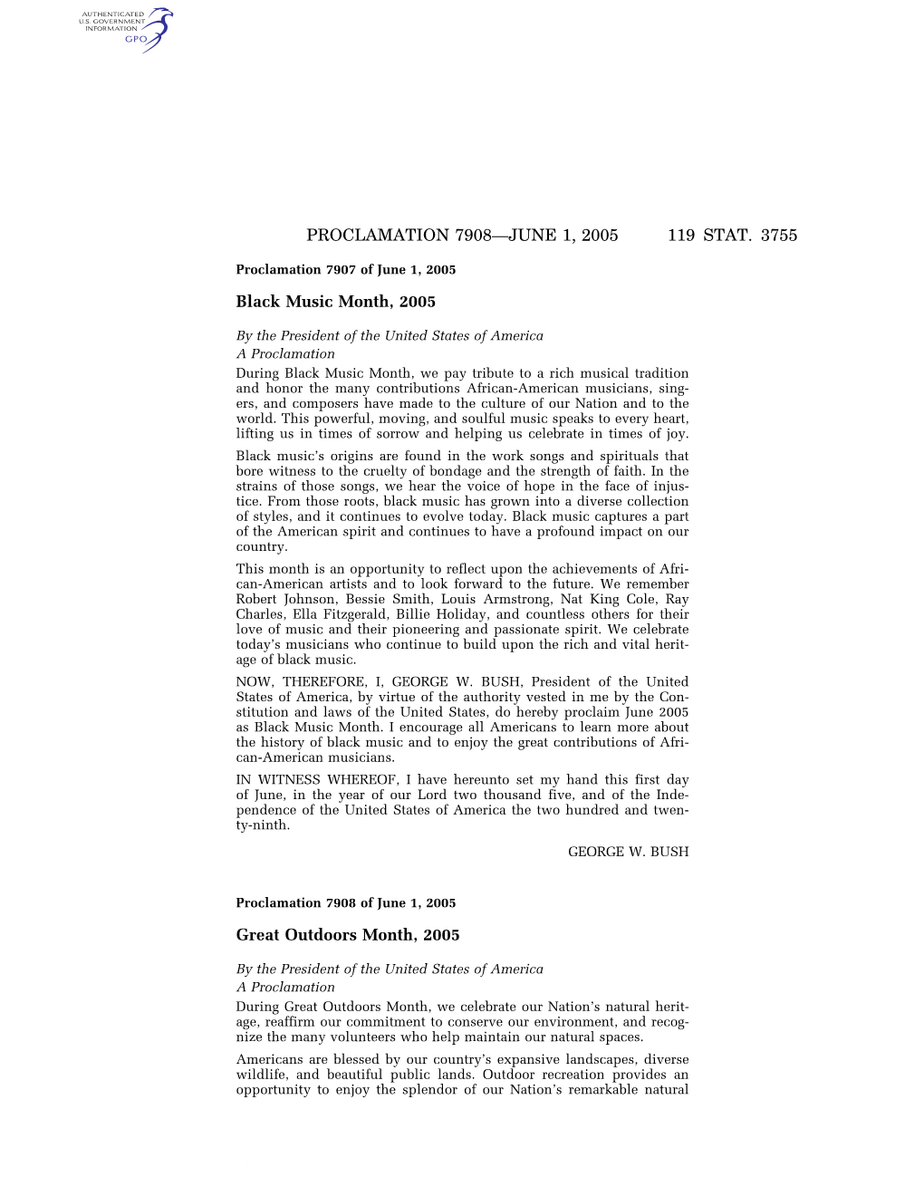 119 STAT. 3755 PROCLAMATION 7908—JUNE 1, 2005 Black