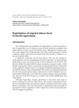 Exploitation of Migrant Labour Force in the EU Agriculture